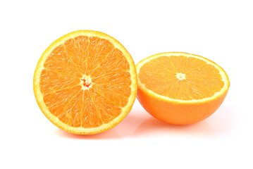 Cut Orange slice , mandarin, tangerine isolated on white background.