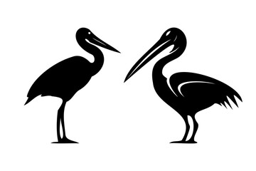 Heron line icon. Swamp, frog, beak, legs, crane, jug, stork, nestling. Black vector icons on a white background for Business