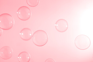 Beautiful Transparent Pink Soap Bubbles Floating in The Air. Abstract Background, Pink Textured, Celebration Festive Romance Backdrop, Refreshing of Soap suds, Bubbles Water.
