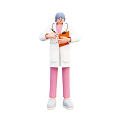 woman doctor writing med report 3d illustration