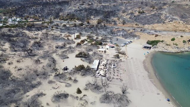 Rhodes wildfire damage after the fire brigade left in Greece, Rhodes burned down in Lindos, Archangelos, Masari, Agathi, Malonas, Lardos, Kalathos, Asklepieion