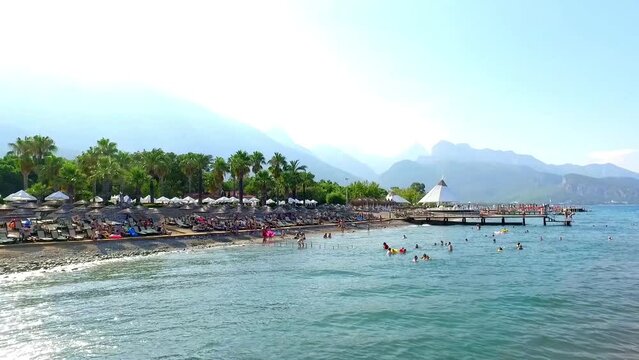 very beautiful beach in Beldibi ( kemer) with a mountain in the background