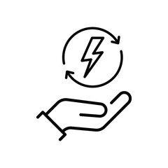 saving consumption icon with thin line hand. concept of abstract simple badge for energy esg product. lineart trend modern sustainability logotype graphic art design element isolated on white