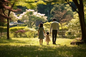 Obraz premium 父親と姉妹の家族：AI作品 