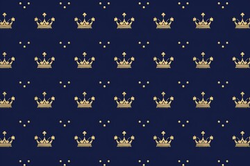 Fototapeta premium Navy blue seamless pattern in retro style with a gold crown. Can be use for premium royal designs, Generative AI