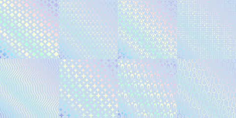Rainbow glitter foil, hologram texture pattern backgrounds, vector holograph iridescent gradient. Holographic pattern with foil texture background, abstract neon or glittering chrome holography