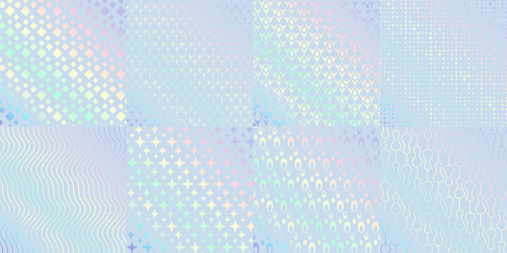 Rainbow glitter foil, hologram texture pattern backgrounds, vector holograph iridescent gradient. Holographic pattern with foil texture background, abstract neon or glittering chrome holography