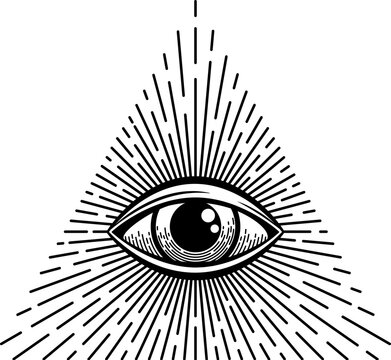 Evil protection magic eye mason pyramid triangle, esoteric occult talisman. Vector magic eye alchemy spiritual doodle, providence spiritual sign