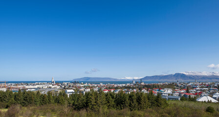 Panoramic view over reykjavik in summer, Iceland