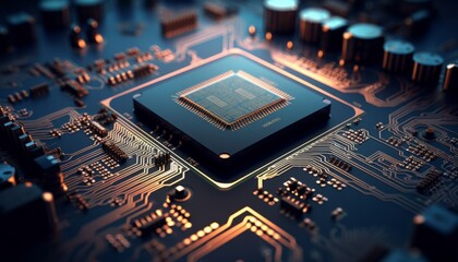 Fototapeta na wymiar Futuristic Technology Background with Electrical Circuit Board and Copy Space, Generative AI