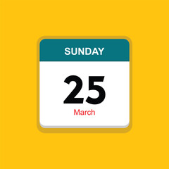 march 25 sunday icon with yellow background, calender icon