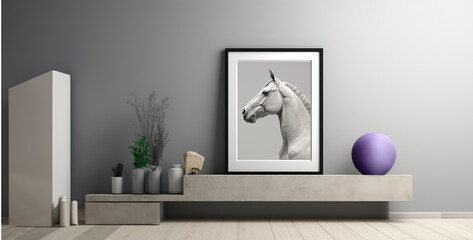 simple grey wall one horse. Generative Ai content