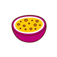 Fototapeta premium Hand-drawn passion fruit on a transparent background. Isolated vector illustration of half passion fruit