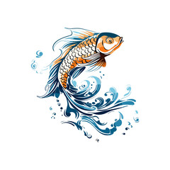 Vector beautiful cartoon fish with drops of water isolated on whote background