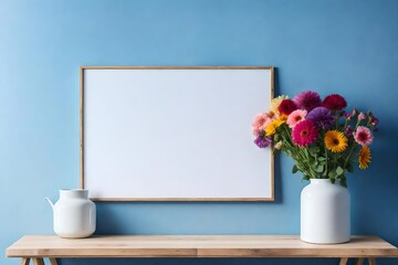 flowers in a vase and a wall frame mockup
