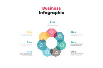 Circle infographic template with blue business chart and white icons Vector illustration