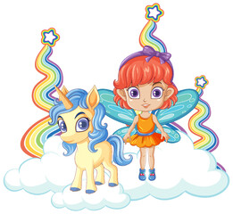 Unicorn with fairy girl cartoon character