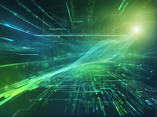 Naklejka na ściany i meble Digital technology global speed connect blue green background with Generative AI.