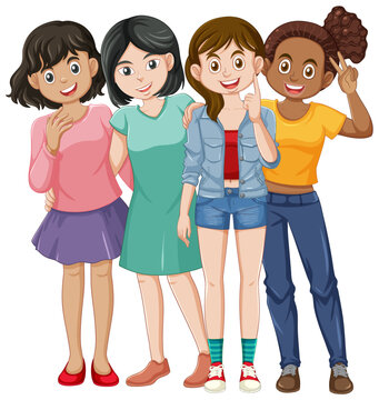 Diversity Girls Friendship Vector