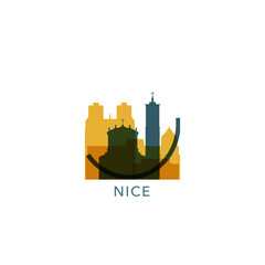 Fototapeta premium France Nice city cityscape skyline capital panorama vector flat modern logo icon. French Riviera town emblem idea with landmarks and building silhouettes