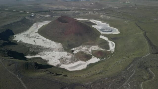 Drone footage of sinkhole formations, deep valleys, natural scenery on Earth. Erosion and the environment. Konya Karapinar district