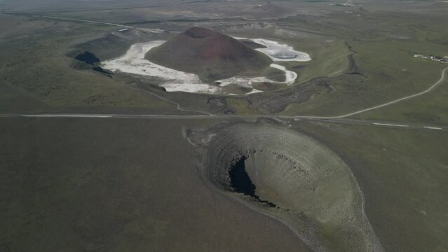 Drone footage of sinkhole formations, deep valleys, natural scenery on Earth. Erosion and the environment. Konya Karapinar district