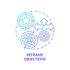 Reframe objections blue gradient concept icon. Product benefits. Provide information. Sales technique. Selling strategy. Round shape line illustration. Abstract idea. Graphic design. Easy to use - obrazy, fototapety, plakaty