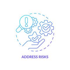 Address risks blue gradient concept icon. Risk management. Be proactive. Sales strategy. Closing deal. Selling technique. Round shape line illustration. Abstract idea. Graphic design. Easy to use