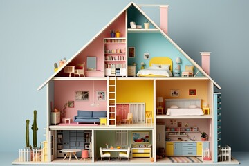 Fancy doll house interior, children toy, lots of pink plastic, pastel colors, kitchen - 630597130