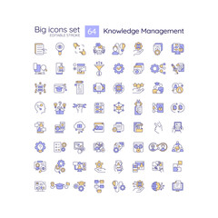 2D editable big line icons set representing knowledge management, isolated vector, multicolor linear illustration.
