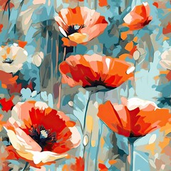 Abstract flowers painting, seamless floral repeating pattern. Generative AI