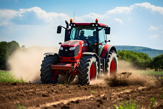 A tractor plowing a field