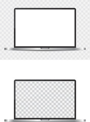 Realistic grey laptop or notebook mockup. Modern office device. 3D vector object with dropped shadow - obrazy, fototapety, plakaty