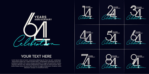 set of anniversary logotype white color and blue handwriting for special celebration event - obrazy, fototapety, plakaty