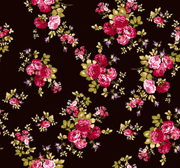 Obraz na płótnie Canvas Blooming spring or fall meadow seamless pattern. Plant background for fashion, wallpapers, print. Blue and green flowers on navy. Liberty style floral. Trendy floral design