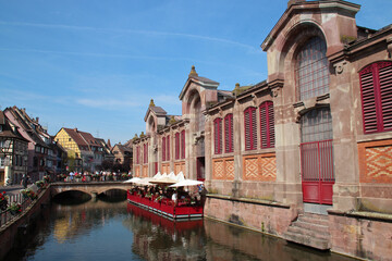 covered market and lauch river in colmar in alsace (france)