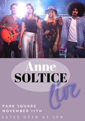 Anne soltice live, park square, november 17th, gates open at 7pm text, diverse band people on stage