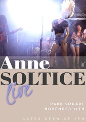Anne soltice live, park square, november 17th text over diverse rock band performing on stage