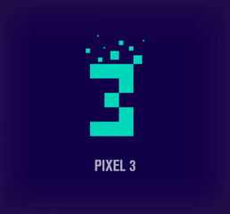 Obraz premium Creative pixel number 3 logo. Unique digital pixel art and pixel explosion template. vector