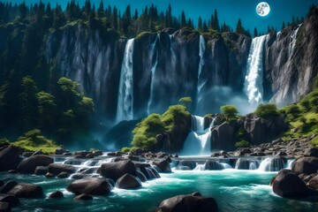 waterfall in the forest Generated by AI