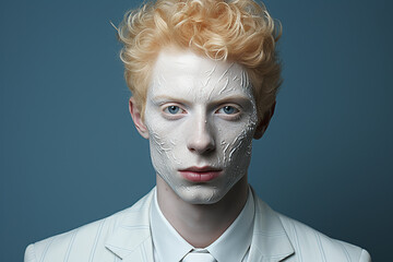Generative ai studio portrait of albino man on colour background