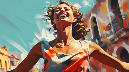 ダンスを踊るラテン女性 Latin lady dancing graphic image. Created by generative Ai