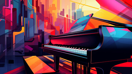 カラフルなグランドピアノのイラスト colorful grand piano AI生成画像 - obrazy, fototapety, plakaty