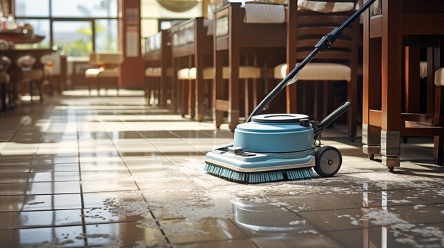 cleaning the floor in a diner ai generated