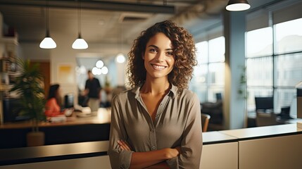 portrait of  business woman, business female happy pretty smiling professional business, happy confident positive female entrepreneur in office business co working, looking at camera, Generative AI