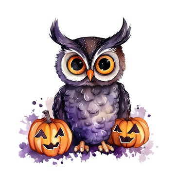 recommend clip art: Watercolor Cute Owl, Halloween Theme, ai genterated