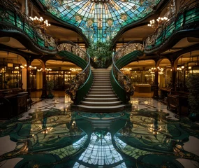 Foto op Plexiglas atrium interior spiral staircase art nouveau style made with generative AI © Annuitti