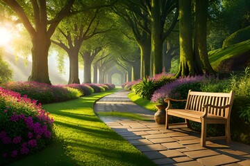 bench in the garden Generated Ai
