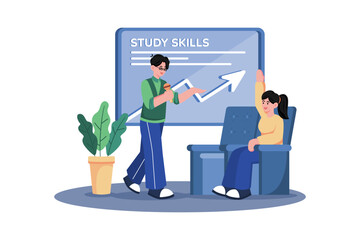 A student attends a seminar on study skills.