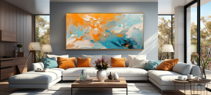 abstract modern oilpainting on canvas palette knife. Highly-textured, high quality details generative ai